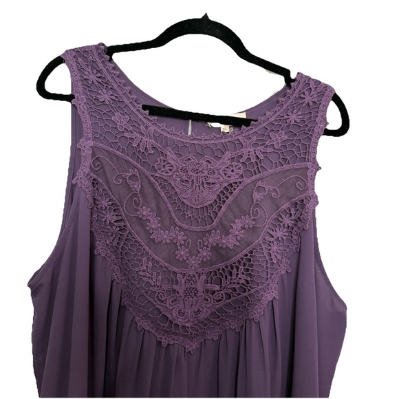 Anthropologie Entro Purple Tunic Top XL Crochet Neck Sleeveless Swing Short - Picture 2 of 10